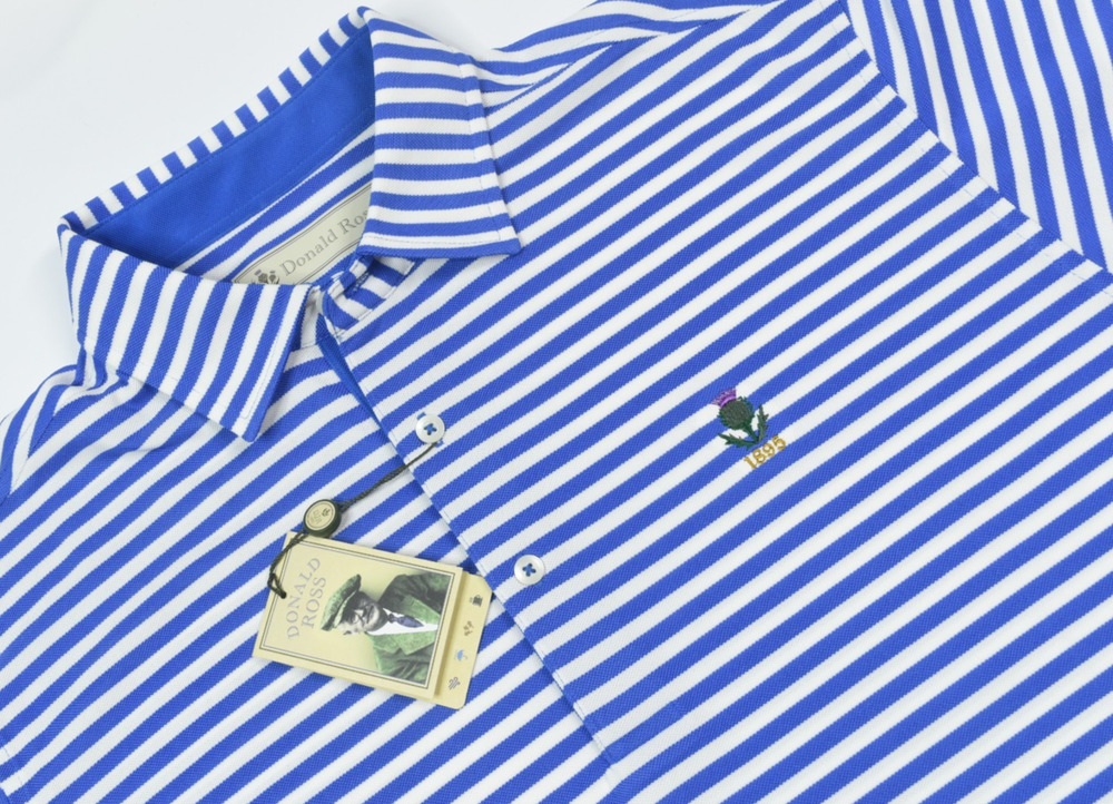 Donald Ross Golf Polo Shirt Mens Medium Blue White Stripe Short Sleeve Stretch